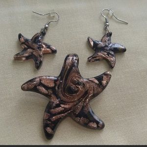 Vintage Glass Star Earrings & Pendant